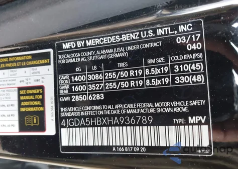 2017 Mercedes-Benz Gle 350 4Matic z USA, uszkodzony, nr VIN 4JGDA5HBXHA936789